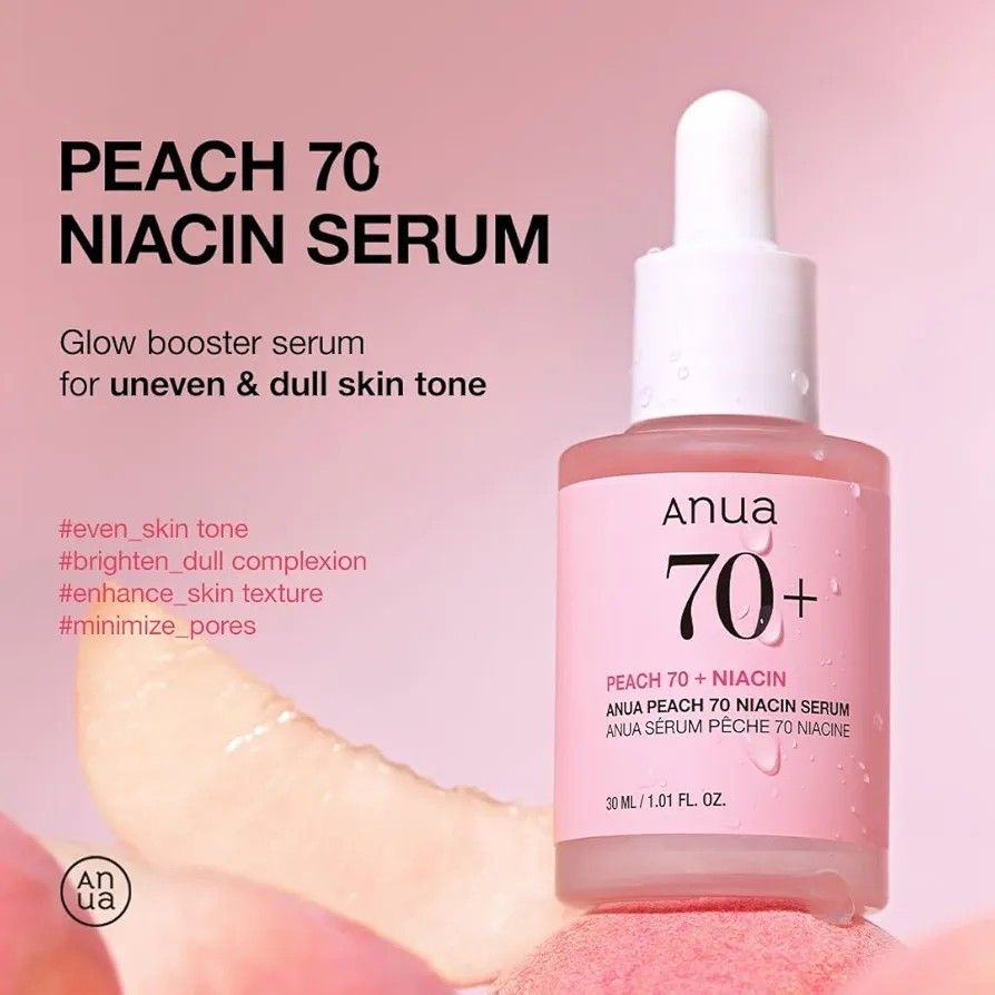 Anua Peach 70 Niacin Serum with 5% Niacinamide for Glass Skin, Brightens Skin & Minimizes Pores